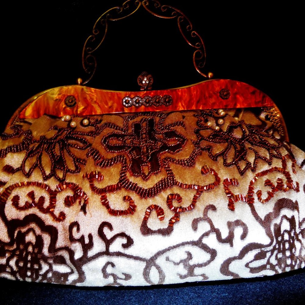 Plush Velvet Clutch Evening Bag Cream and Brown